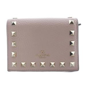 ロックスタッズ スモールウォレット 二つ折り財布 ロゴ レザー ピンク /SR