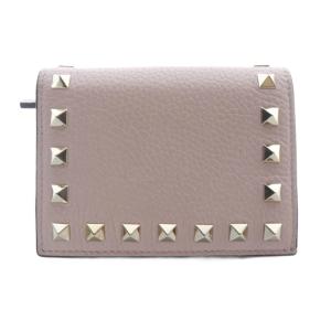 VALENTINO GARAVANI ロックスタッズ スモールウォレット 二つ折り財布 ロゴ レザー ピンク /SR