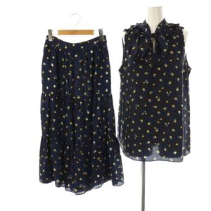 花柄 ブラウス ティアードスカート セットアップ S 0 ネイビー /DF OS