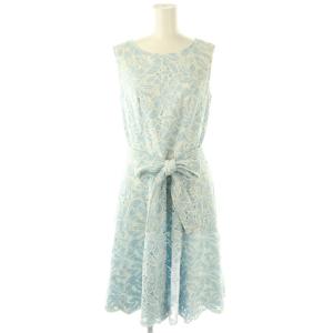 総レース ワンピース ノースリーブ ミモレ ロング 38 水色 白 /NR OS