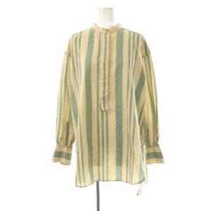 ストライプ 長袖ブラウス シャツ チュニック丈 ラメ ベージュ スモークグリーン /ES OS