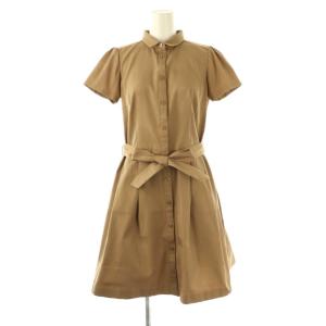 チェック半袖シャツワンピース ミニ 38 茶 ブラウン /AT OS