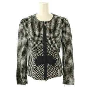 千鳥格子リボンジップアップジャケット 38 ブラック オフホワイト /DO OS