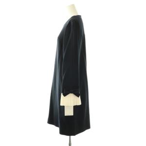 M'S GRACY 袖プリーツリボンワンピース ひざ丈 長袖 38 ダークネイビー オフホワイト /DO OS