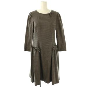 千鳥格子リボンワンピース 38 グレージュ カーキブラウン ブラック /DO OS