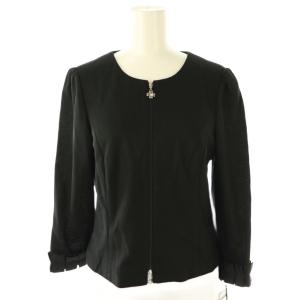ジップアップ袖フリルジャケット リネン混 38 ブラック /DO OS