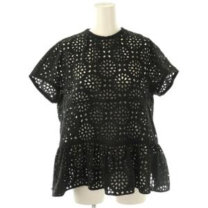 23SS サークルフラワーエンブロイダリー ティアードブラウス フレンチスリーブ 36 黒 ブラック /AT