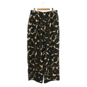 23区 25SS 洗える Ratti フラワーアートプリント ワイド パンツ イージー 44 黒 ブラック /AT