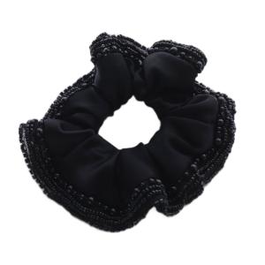 Alexandre De Paris サテンビーズシュシュ 黒 ブラック /SR40