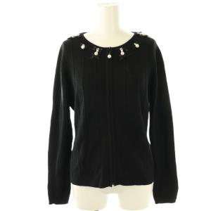 フェイクパール リボン装飾 ジップカーディガン ニット 38 ブラック /ES OS