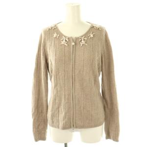 フェイクパール リボン装飾 ジップカーディガン ニット 38 モカ /ES OS