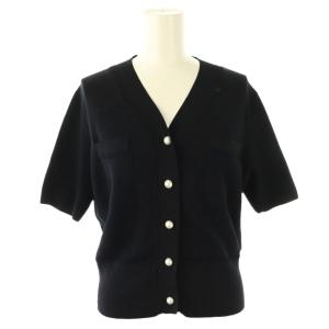 25SS UVカットパールボタンニットカーディガン 半袖 38 ブラック /ES OS