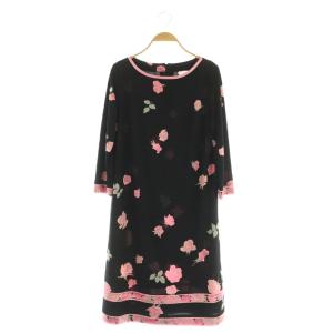 カンカン素材 フラワープリント ワンピース 40 ブラック