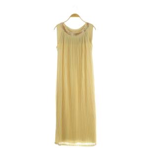 ラメ プリーツニットワンピース 40 ベージュ