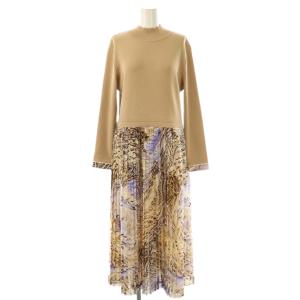 FASHION プリーツ切替ニットワンピース 40 ベージュ マルチカラー