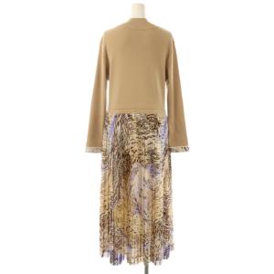 LEONARD FASHION プリーツ切替ニットワンピース 40 ベージュ マルチカラー