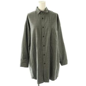 ウール ストライプ 長袖シャツ スタンドカラー グレー /AT OS