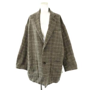 リネン ウール チェック テーラード ジャケット グレー /HK OS