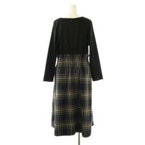 anySiS チェックドッキングワンピース ミモレ ロング 長袖 3 黒 ブラック 紺 ネイビー /AT OS