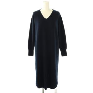カシミヤ混ラムウールVネックニットワンピース アンゴラ混 F ネイビー /ES OS