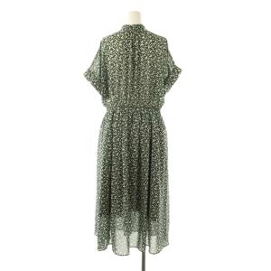 KUMIKYOKU 組曲 リトルフラワー ボウタイ ワンピース ミモレ ロング フレンチスリーブ 3 黒 ブラック 緑 グリーン