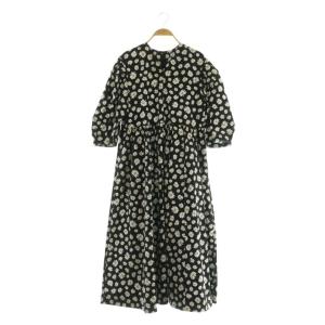 × setsuko sagittaire ハイカウントストレッチプリントワンピース ロング 七分袖 ボリュームスリーブ