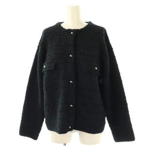 ツイードMIXクルーカーディガン ノーカラージャケット 38 ネイビー /DF OS