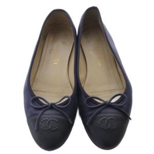 CHANEL ココマークトゥ バレリーナ パンプス 37C ネイビー G02819