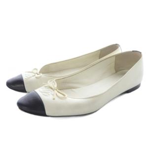 ココマークトゥ バレリーナ パンプス レザー 36C 白 ホワイト 黒 ブラック /SR