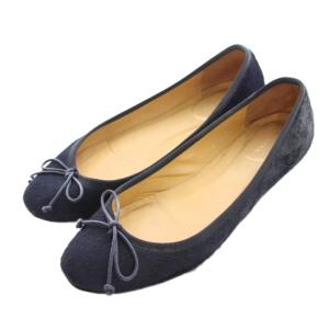ハラコフラットバレエシューズ 36 紺 ネイビー /SS OS