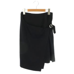 ラップデザインスカート 膝丈 フレア ウール M 濃紺 /NR OS