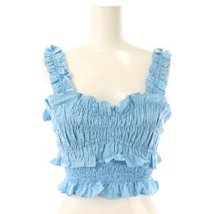 フリルトップス カットソー キャミ ギンガムチェック US4 ライトブルー ホワイト