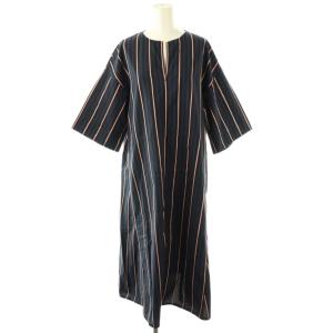 ストライプ キーネック ワンピース F ネイビー オレンジ ホワイト /ES OS