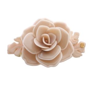 フラワーモチーフ バレッタ ロゴ ピンクベージュ /SR37