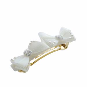 Alexandre De Paris リボン バレッタ ロゴ 白 ホワイト ゴールド色 /SR21