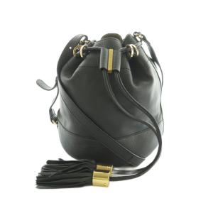 巾着ショルダーバッグ バケットバッグ レザー タッセル 黒 /MI OS