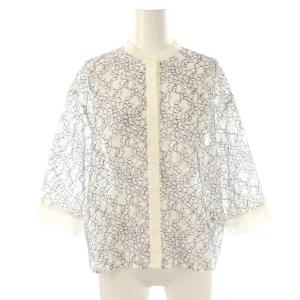 24SS コードレースコンビハーフスリーブブラウス 七分袖 36 ホワイト ネイビー /DO OS