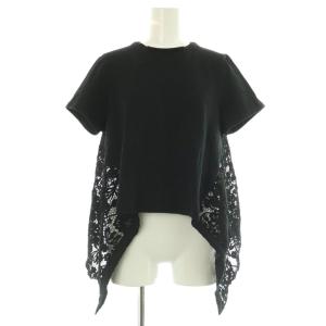 25SS レースドッキングプルオーバーブラウス カットソー 半袖 スカラップ フレア 2 ブラック /MY