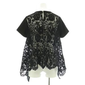 Loulou Willoughby 25SS レースドッキングプルオーバーブラウス カットソー 半袖 スカラップ フレア 2 ブラック /MY