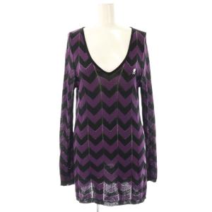 スカル刺繍総柄ニットチュニック 長袖 F 紫 パープル 黒 ブラック /AT OS