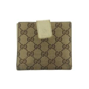 GUCCI GGキャンバス コンパクトウォレット 財布 二つ折り 小銭入れ 総柄 茶 120932 /MI OS