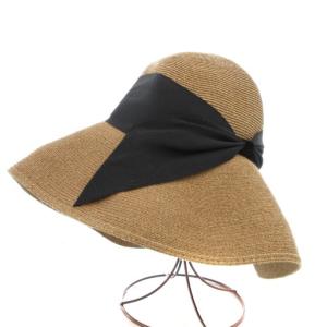 リボンストローハット 帽子 ベージュ 黒 ブラック /GV