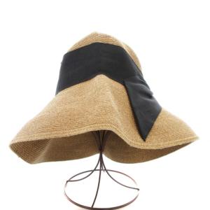 Athena New York リボンストローハット 帽子 ベージュ 黒 ブラック /GV