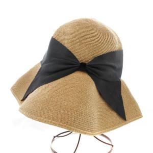 Athena New York リボンストローハット 帽子 ベージュ 黒 ブラック /GV