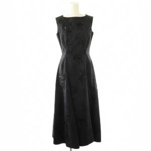 フラワー刺繍ワンピース ロング ノースリーブ 36 ネイビー ブラック /DO OS