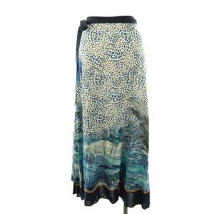 Grace Class エキゾチックプリントスカート ラップスカート フレア リネン 36 ブルー マルチカラー /ES OS