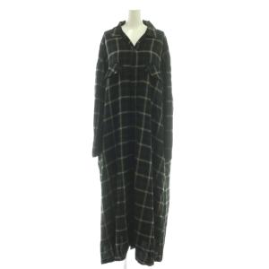 チェック柄レーヨンロングシャツワンピース F 黒 グレー /CX OS