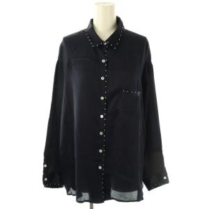 25SS サテンシシュウシャツ ブラウス 前開き F 紺 /CX OS