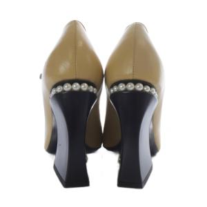 CHANEL パンプス チャンキーヒール ココマーク パール装飾 39 ベージュ ブラック