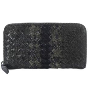 BOTTEGA VENETA イントレチャート パイソンラウンドジップ 長財布 グレー